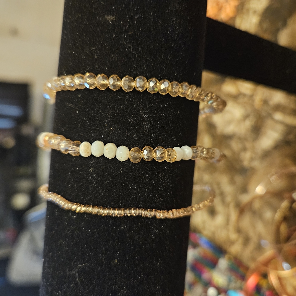 Gold and White Beaded Bracelet Set